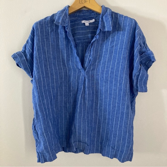 Chico's Tops - Chico's 100% Linen Blue and White Striped Shirt